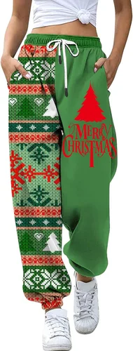 Vista 2 de DSODAN Pantalones deportivos de Navidad para mujer, con parte inferior de cincha, cintura alta, para deportes, gimnasio, pantalones deportivos
