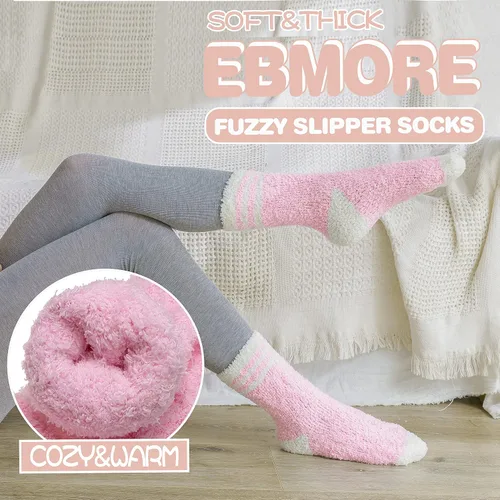 Vista 3 de EBMORE Womens Fuzzy Socks Slipper Fluffy Cozy Comfy Cabin Plush Warm Winter Sleep Home Soft Socks