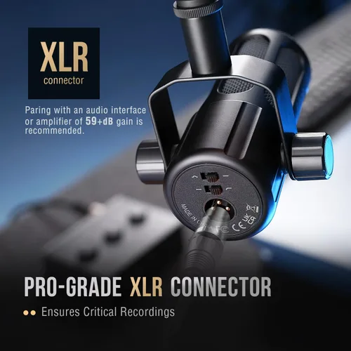 Vista 6 de FIFINE Micrófono dinámico XLR, micrófono vocal de estudio para grabación, micrófono de podcast XLR de metal con impulso medio, filtro de corte bajo