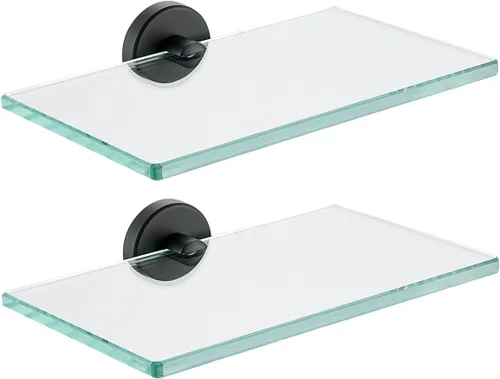 Vista 41 de JQK Pequeños estantes flotantes de vidrio negro, repisas de exhibición de 4 pulgadas para pared, mini decoración, sala de estar, dormitorio, baño