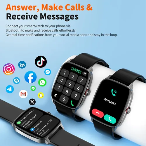 Vista 2 de Reloj inteligente para hombres y mujeres con llamadas Bluetooth, rastreador de fitness con pantalla táctil de 1.85 pulgadas, monitor de frecuencia