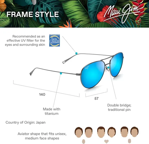 Vista 6 de Maui Jim Men's and Women's Walaka Polarized Aviator Sunglasses
