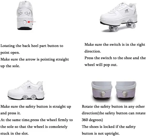 Vista 5 de Patines de ruedas y zapatillas 2 en 1 unisex con ruedas retráctiles para exteriores, diversión y fitness, patines de patada