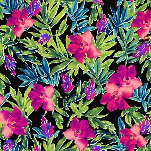 Vista 4 de Texco Inc Scuba Crepe Knit Flora Tropical Pattern/2-Way Stretch Prints Tela/Proyectos de bricolaje, nectarina blanca rota 5 yardas