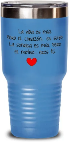 Vista 3 de Regalo para novia Taza de cafe para esposa Perfecto regalo para navidad, graduados, profesionales y estudiantes Vaso con afirmaciones Azul