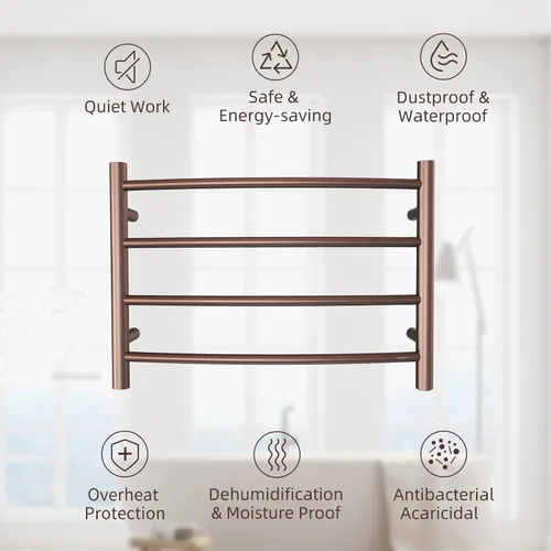Vista 6 de Calentador de toallas ORB para baño, calentador de toallas de baño montado en la pared, calentador eléctrico de acero inoxidable, curvado, redondo
