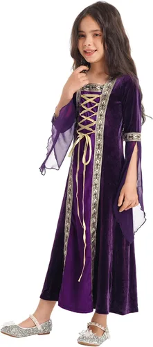 Vista 4 de Hansber Kids Girls Renaissance Vintage Dress Ball Gown Gothic Medieval Costume Maxi Dresses Halloween Outfits