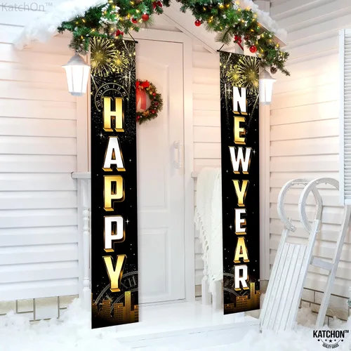 Vista 3 de KatchOn, Cartel de puerta de feliz año nuevo, 72 x 12 pulgadas, pancarta de feliz año nuevo para decoraciones de Año Nuevo 2026 Decoraciones NYE