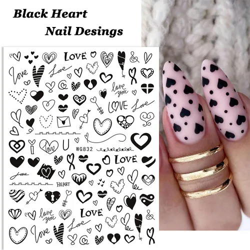Vista 3 de SINSEN Calcomanías de uñas de corazón, 6 hojas de calcomanías de uñas de corazones para mujeres, calcomanías autoadhesivas 3D para arte de uñas