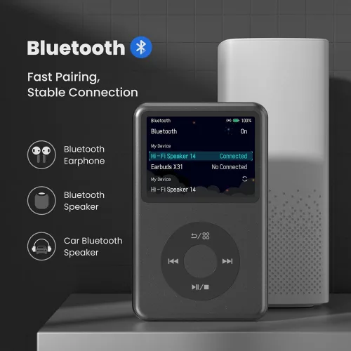 Vista 3 de Reproductor de MP3 con Bluetooth Y1 64GB Video EBOOK Negro