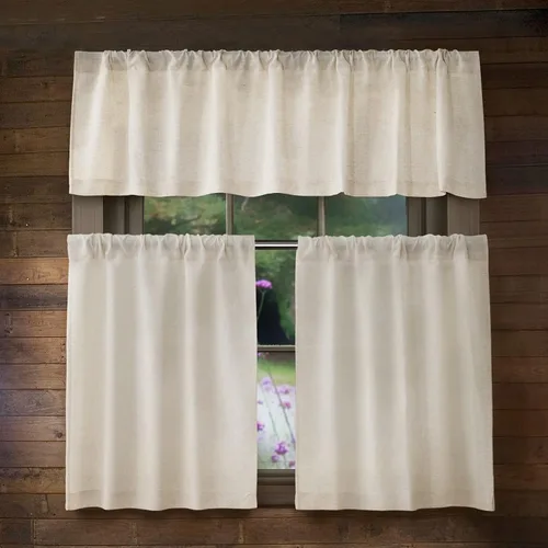 Vista 6 de Cortinas de cocina de lino Valea Home de 24 pulgadas de largo, cortinas rústicas de estilo granja para ventanas pequeñas, cortinas de cafetería