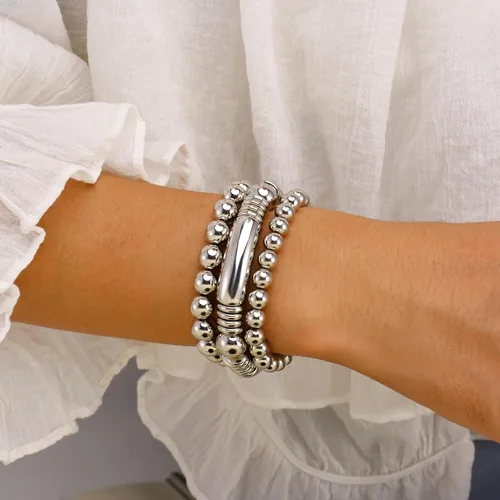 Vista 5 de Brazalete de oro para mujer, grueso, curvado, apilable, chapado en abalorios, pulseras elásticas