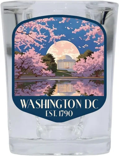Vista 3 de Washington, D.C. Souvenir - Vaso de chupito cuadrado de 2.5 onzas, base azul D