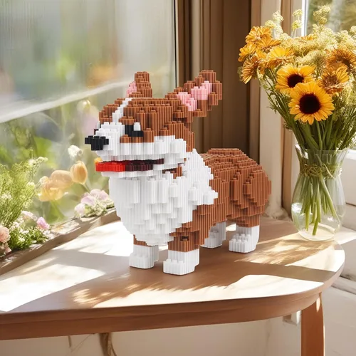 Vista 5 de Mini bloques de construcción Larcele de perros, ladrillos de juguete para construir mascotas, 950 piezas KLJM-02, Gran Corgi