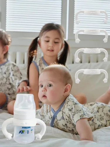 Vista 4 de Asas de botella de silicona suave compatibles para biberones Philips Avent anticólicos AirFree, 4 unidades (blanco)