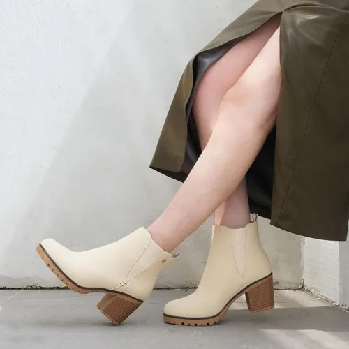 Vista 2 de JABASIC - Botines casuales de ante para mujer con tacón de bloque, botas de meter tipo Chelsea