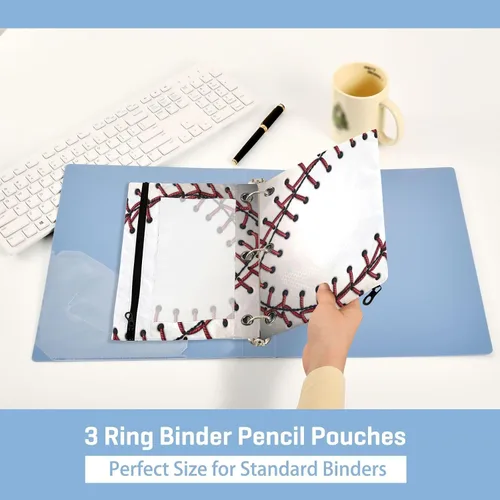 Vista 4 de Baseball Pencil Pouch for 3 Ring Binder，Zippered Pencil Case with Clear Window Organizers Bag 2 Packs