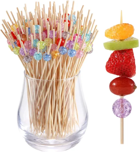 Vista 8 de 200 piezas de palillos de cóctel, palillos de dientes de 4.7 pulgadas para aperitivos, brochetas de bambú para cóctel y bebidas, postres