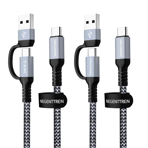Vista 9 de Cable USB C a C 2 en 1 de 100 W (6 pies, paquete de 2), cable de carga rápida 5A tipo A a C, cable de carga USB C trenzado de nailon para iPhone 16