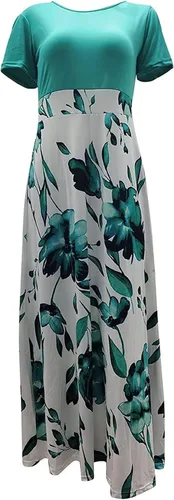 Vista 3 de NIUQI Vestido largo con estampado floral para mujer, cintura imperio, cuello redondo, patchwork, estampado