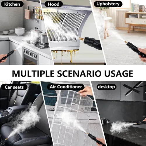 Vista 7 de Limpiador a vapor de mano, limpiador de vapor presurizado de 2500 W con 3 cabezales de cepillo, limpiador de vapor portátil para el hogar, Azul