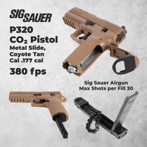 Vista 3 de Sіg Sauer P320 CO2 .177 Cal Blowback Pistola de aire, Coyote Tan con estuche rígido Wearable4U