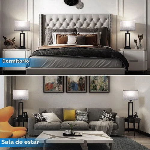 Vista 6 de Juego de 2 lámparas modernas para mesita de noche, con control táctil, USB C y A, regulables de 3 vías para dormitorios y sala de estar, gris y negro