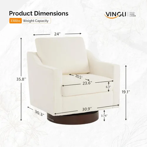 Vista 2 de VINGLI Silla giratoria moderna de estilo mitad de siglo, sillón tapizado 360°, sofá para el hogar con brazos de seguimiento para sala de estar