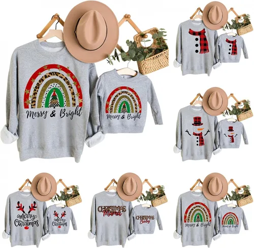 Vista 4 de Sudadera a juego para mamá y mí, trajes de Navidad para la familia, suéter feo de Navidad de manga larga