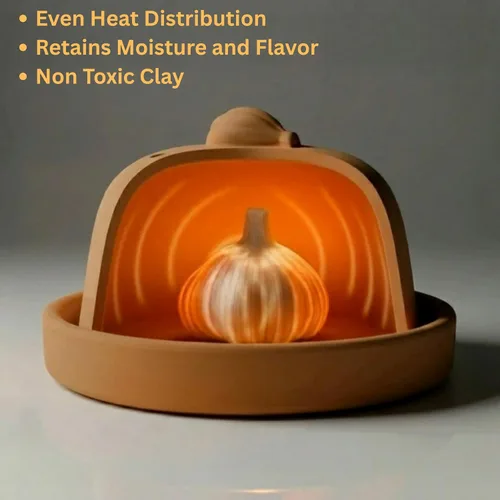 Vista 2 de Eurita Terra Cotta - Asador de ajo con tapa y ventilación de vapor, horneador de ajo de arcilla natural para horno o microondas, plato para asar ajo