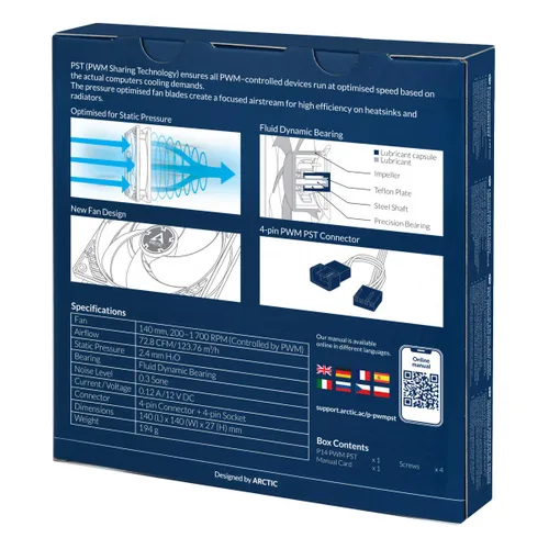 Vista 5 de ARCTIC P14 PWM PST - Ventilador de PC, Ventilador de caja de 140 mm con tecnología PWM Sharing Technology (PST), optimizado a la presión, motor