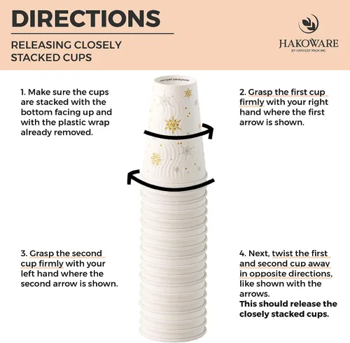 Vista 4 de Harvest Pack - Juego de 100 tazas de café desechables de Navidad de 12 onzas con tapas, tazas de papel caliente aisladas con copos de nieve blancos