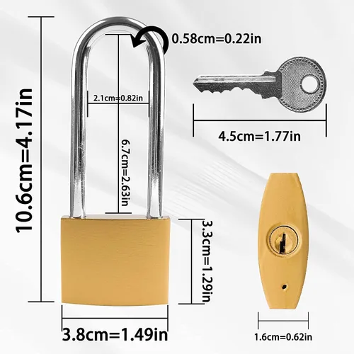 Vista 2 de Candados con llave, longitud de grillete 2.63 pulgadas, candados de grillete largo con llaves, candados para armario de gimnasio, candado de alta