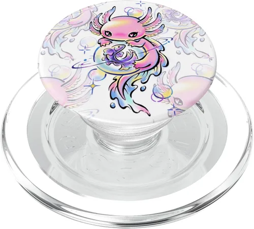 Vista 8 de Lindo kawaii ajolote púrpura mágico cristales PopSockets intercambiables PopGrip