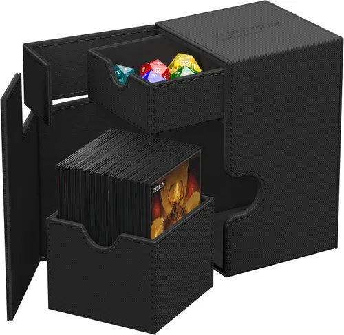 Vista 5 de Estuche Ultimate Guard Flip'n'Tray 100+, para 100 cartas con fundas dobles de TCG + bandeja para dados, negro, cierre magnético independiente