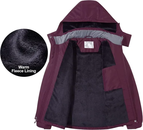 Vista 3 de CAMEL CROWN Chaquetas de esquí de invierno cálidas para mujer, abrigo de nieve impermeable con capucha, chaqueta de lluvia resistente al viento