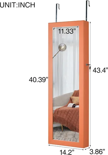 Vista 2 de LAO POPO Jewelry Armoire with Lighted Mirror, WallDoor LED Lights Can Be Hung On The Door Or Wall, Lockable Jewelry Cabinet Hanging Jewelry Organizer