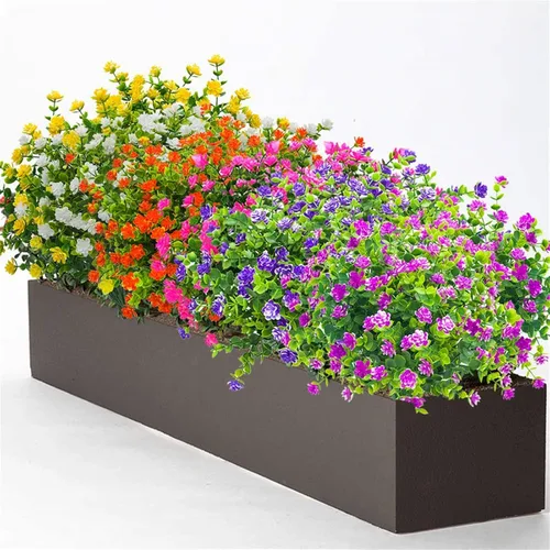 Vista 5 de 8 paquetes de flores falsas para decoración del hogar, porche delantero, flores artificiales para exteriores, ramo de boda, flores sintéticas
