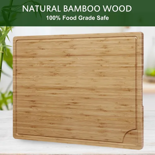 Vista 4 de Tabla de cortar de bambú de 24 x 18 pulgadas, tabla de cortar grande de cocina para carne, tabla de cortar con bloque de carnicero, tabla de tallar