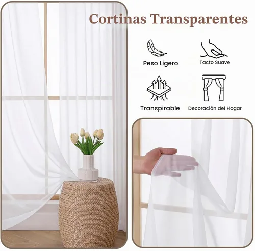 Vista 6 de OWENIE - Cortinas semitraslúcidas con plisado de pellizco blanco de 96 pulgadas de largo para dormitorio y sala de estar, cortinas modernas de aire