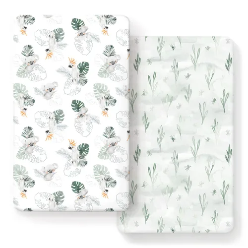 Vista 24 de GRSSDER Juego de 2 sábanas elásticas para cuna para bebé, ultra suaves, universales, se adaptan a la mayoría de las almohadillas de colchón de cuna