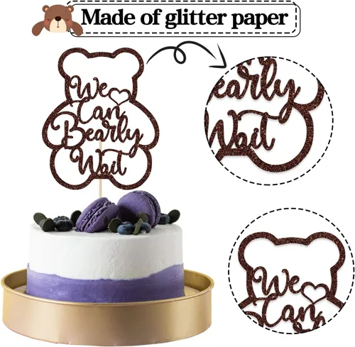 Vista 6 de Decoración para tartas de We Can Bearly Wait con purpurina marrón, Sweet Baby/Oh Baby, decoración de fiesta de revelación de género