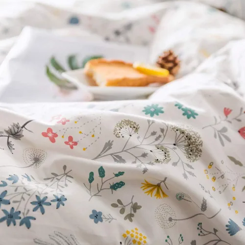 Vista 4 de AMWAN Juego de ropa de cama 100% algodón con diseño botánico de flores estilo jardín, 1 funda de edredón y 2 fundas de almohada, tamaño matrimonial