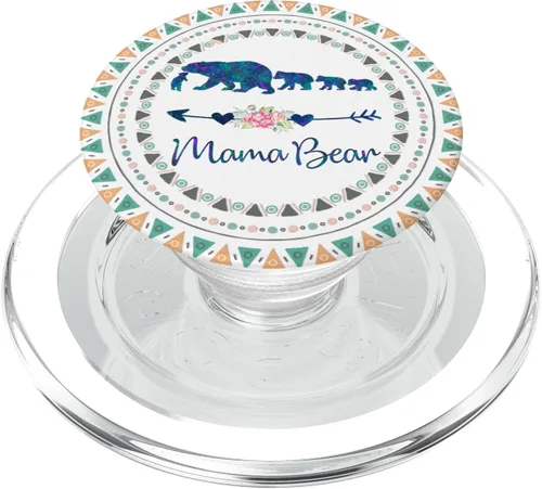 Vista 7 de Bohemio Boho Mama Bear Cuatro cachorros bebés sobre blanco PopSockets Swappable PopGrip