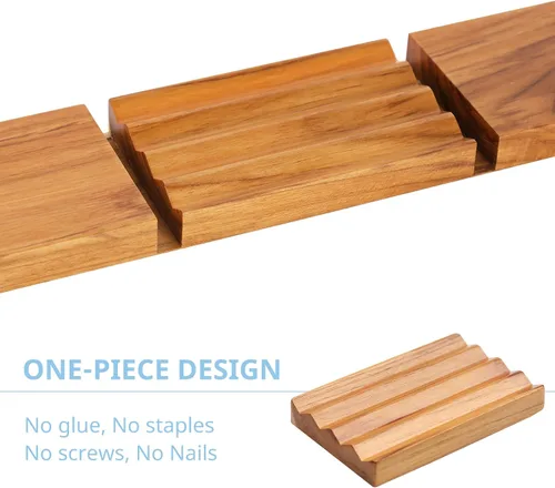 Vista 12 de HTB - Jabonera de teca para ducha, paquete de 2 unidades de HTB, soporte decorativo de madera para jabón de baño, diseño de base elevada