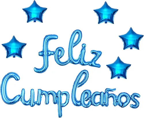 Vista 9 de Cartel de globos de Feliz Cumpleanos con 5 globos de estrella temática de fiesta