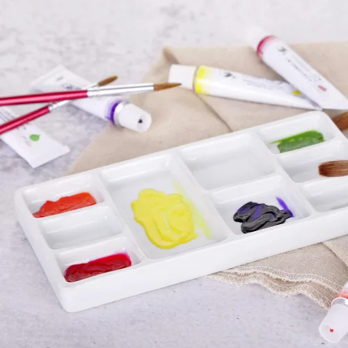 Vista 5 de VanEnjoy Paleta de pintura de artista de cerámica cuadrada blanca,Paleta de acuarela de porcelana,Bandeja de mezcla de cerámica para pintura