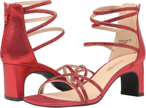 Vista 3 de DREAM PAIRS Tacones negros para mujer, tacón bajo con diamantes de imitación gruesos, puntera abierta, sandalias de vestir para novia, boda, fiesta