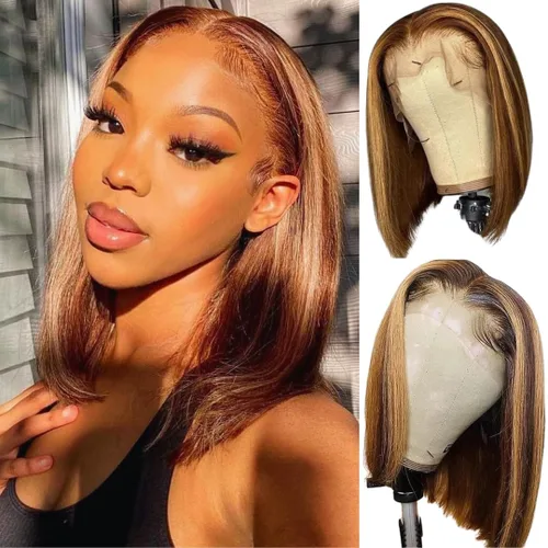 Vista 27 de ALHER Short Bob Wig Human Hair Small Cap Lace Front Wigs Straight, 13X4 Transparent Lace Frontal Wigs 180% Density for Women, Natural Color, Cap