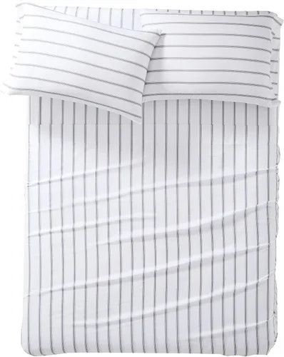 Vista 4 de TRULY SOFT Ticking Stripe - Juego de sábanas de poliéster de 4 piezas con diseño de rayas, para hombres y mujeres, certificado Oeko-TEX Blanco/Gris